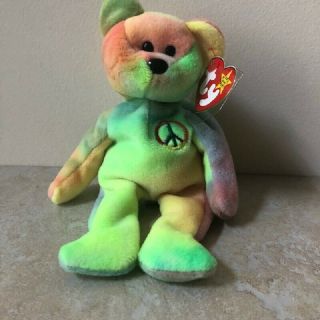 Peace Bear Tie Die Ty Beanie Baby 1996 Pvc Pellets Great Colors