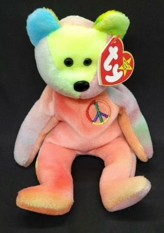 Ty 1996 Peace The Bear Beanie Baby 4th Hang/5th Tush - With Tags