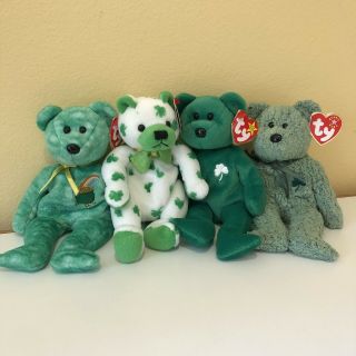 With Tags Ty Beanie Baby St Patrick’s Day Set Of 4 Clover Erin Shamrock