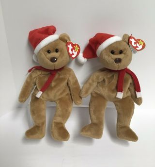Ty Beanie Baby 1997 Holiday Teddy Bear (2) Both Are Rare