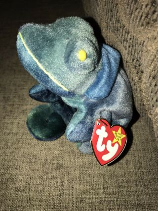 Ty Beanie Babies Rainbow The Chameleon Dark Blue & Green Dob: 10.  14.  97 Nwt Toy