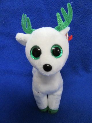 Ty Beanie Babies Peppermint Green & White Reindeer W/tags