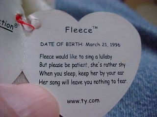 Retired Ty Beanie Babies Fleece the Lamb DOB 3/21/1996 2
