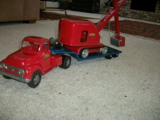 Tonka Lowboy Truck Trailer And Shovel Crane Toy 1956 All Still.