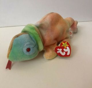 Ty Beanie Baby,  Rainbow Chameleon,  With Tongue,  1997,  With Tag 4th Gen.