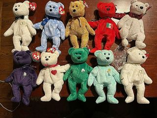 Ty Beanie Babies Set Of 10 Bears Including Princess Diana