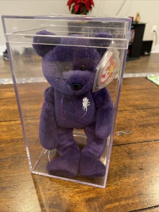 Ty Beanie Babies - Princess Diana Bear With Case And Tag Protector