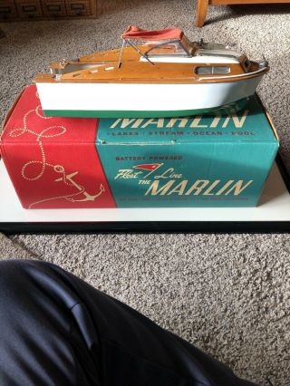 Fleet Line Marlin Speedboat W/box And Mercury Mark 75 Motor & Paper Instructions