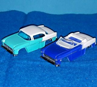 2x 55 Chevy: White/blue Convertible & Hard Top Dash Bodies Fits Afx Ho Slot Car