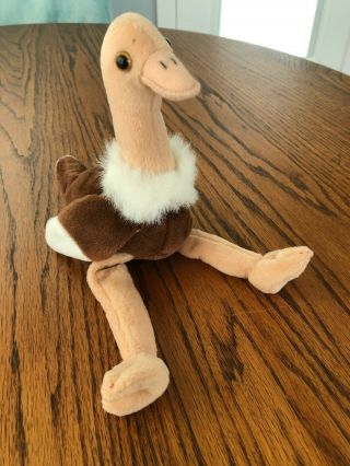 Vintage Retired Ty Beanie Baby Stretch The Ostrich,  1997 Mwmt Stuffed Animal Toy