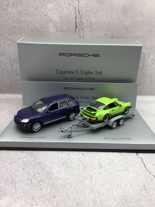 Minichamps 1/43 Porsche Cayenne S,  1976 Porsche 911 Turbo,  Trailer Ltd Edt Set