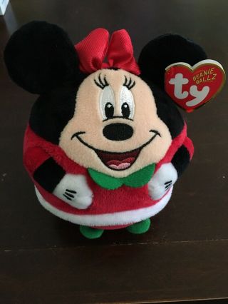 Ty Beanie Ballz Ball Plush Disney Minnie Mouse 5 " W Tags Christmas Ms Claus