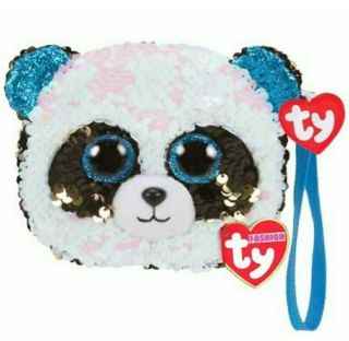 Ty Fashion Flippables Bamboo Panda Beanie Boo Sequin Wristlet Bag Coin Purse