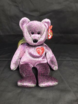 Ty Beanie Baby 2000 SIGNATURE Teddy Bear Purple Bean Bag Plush Toy RETIRED 3