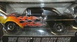1/18 Highway 61 1957 Chevy 150 Sedan,  Black With Flames,  The Back Bumper Need