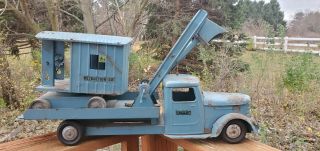 Structo Construction Co Flat Bed Truck And Steam Shovel Crane Pressed Steal
