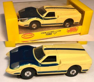 Rare Vtg Aurora Ho Tjet 1382 1966 Ford J Yellow Blue Toy Slot Car Box