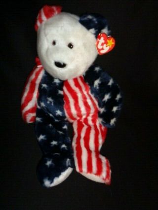 12 " - - Ty Beanie Buddy Spangle (1999) Nwt - American Flag Ty Bear
