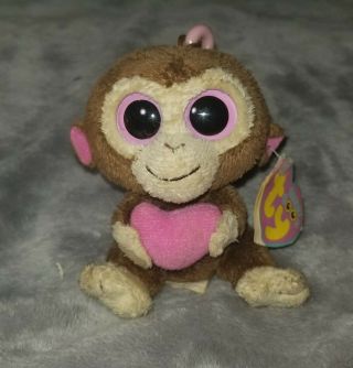 Casanova - Ty Beanie Boos 3 " Key Clip - The Monkey W/pink Heart Keychain Plush