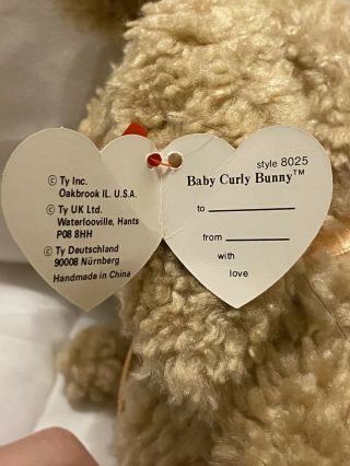 Baby Curly Bunny Style 8025 TY Beanie Baby 1992 Large Retired MWMT 2