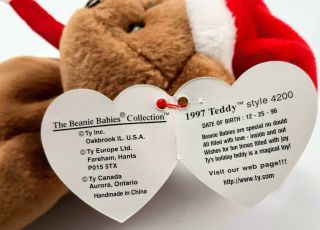 Ty Beanie Baby 1997 Holiday Teddy Bear 4200 Plush Pvc Pellets BD 12 - 25 - 96 3