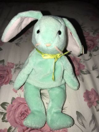 Ty Beanie Baby Hippity Green Bunny Rabbit Easter Dob 6.  1.  96 4119 Nwt Toy