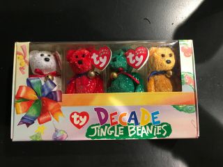 Ty Decade Jingle Beanies Set Of 4 Beanie Babies Teddy Bears 5 " Christmas D1