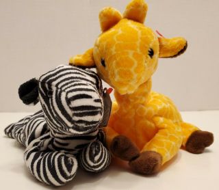 Ty Beanie Babies Plush Ziggy The Zebra & Twigs The Giraffe Retired