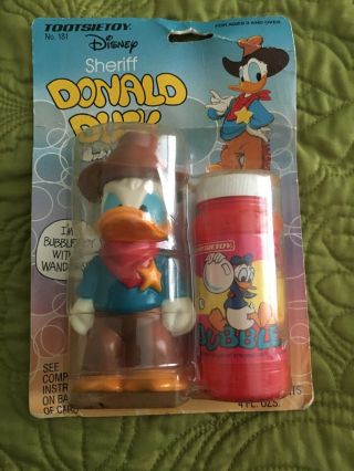 Nos 1987 Vintage Disney Cowboy Donald Duck Bubble Set Figure Toy Tootsietoy