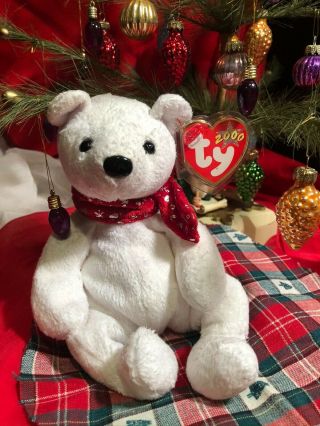 Ty Beanie Baby 2000 Holiday Teddy Bear 12/24/2000 Polar Bear W/ Scarf