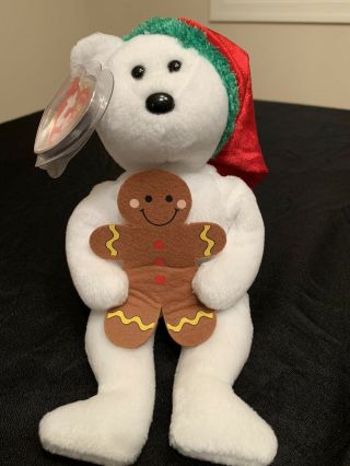 Ty Beanie - Babies Goody - 2005 Christmas Bear With Gingerbread Man - W/tag -