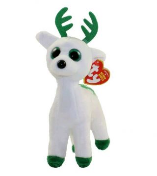 Reindeer White/green Holiday Reindeer Beanie Baby Ty Name " Peppermint "