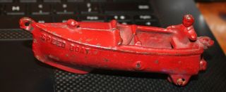 Vintage Pre - War Cast Iron Metal Red Speed Boat Likely A.  C.  Williams 5 " Length