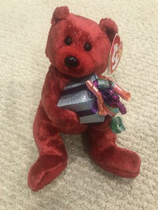 Ty Beanie Baby Happy Birthday Bear Red With Tag - Fast,