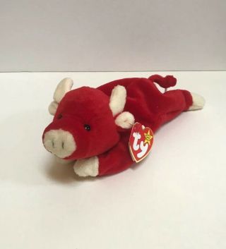 Rare 1995 Ty Beanie Baby Snort The Bull,  4th Gen Tag Pvc Pellets,  Retired