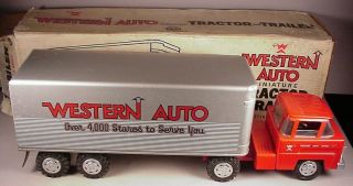 Vintage Marx Toy Western Auto Semi Truck Trailer Set Orig Box 25 " Pressed Steel