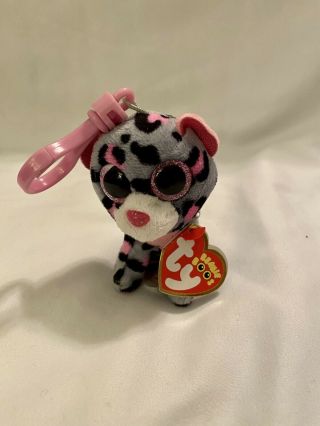 Ty Beanie Boos 3 " Tasha Leopard Key Chain Clip Stuffed Animal Plush Toy