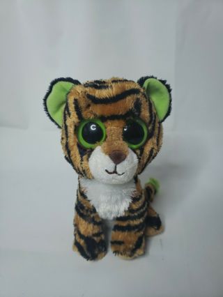 Ty Beanie Boos 6 " Stripes The Tiger Plush With Solid Green Eyes