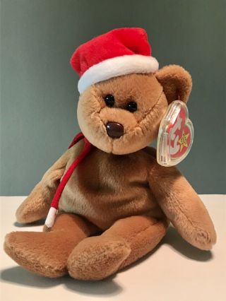 “teddy” Retired Ty Beanie Baby,  1997 Holiday Bear.  Style 4200
