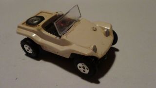 Vintage Aurora Slot Car / Dune Buggy / White / Driver / Solid Rivet Chassis