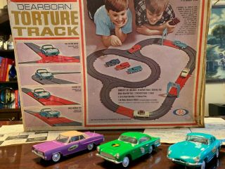 Vintage 1965 Ideal Motorific Torture Track Race Set With 3 Slot Cars