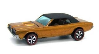 1968 Hot Wheels Redline Custom Cougar Honey Amber Gold W/ Black Roof Brown Int