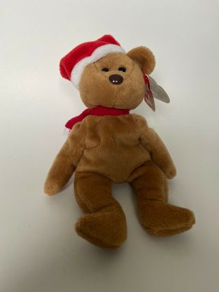 Ty Beanie Babies 1997 Holiday Teddy Christmas Bear - Mwmt Retired Santa Hat
