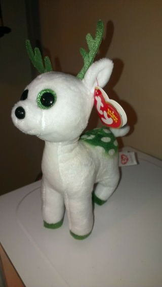 Ty Peppermint - White/green Holiday Reindeer 6 " Beanie Baby Retired Rare