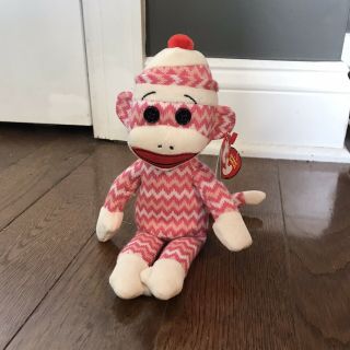 Ty Socks The Pink Sock Monkey Beanie Baby - With Tags 2011