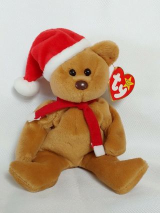 Rare - 1997 Teddy the Holiday Bear Ty Beanie Baby/Babies MWMT 2
