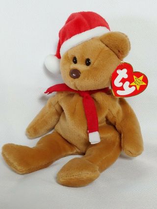 Rare - 1997 Teddy the Holiday Bear Ty Beanie Baby/Babies MWMT 3