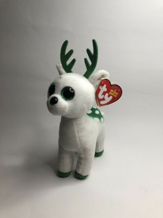Ty Peppermint - White/green Holiday Reindeer Beanie Baby