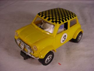 Vintage Scalextric Mini Cooper C7 Type 6 Yellow With Chequered Roof Vg