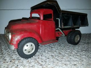 Vintage Red & Black Tonka Dump Truck 1950s Pressed Steel